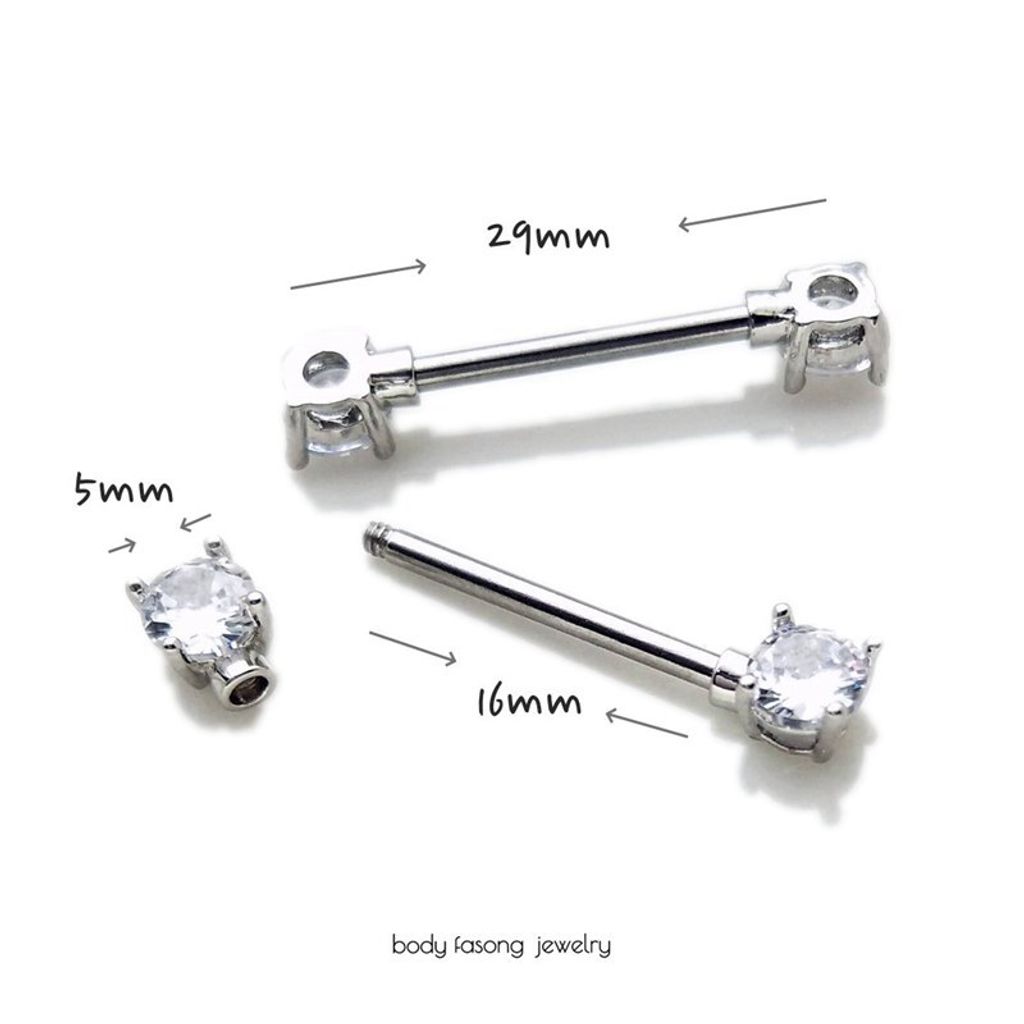 爪鑲圓形水晶 乳頭槓鈴 尺寸