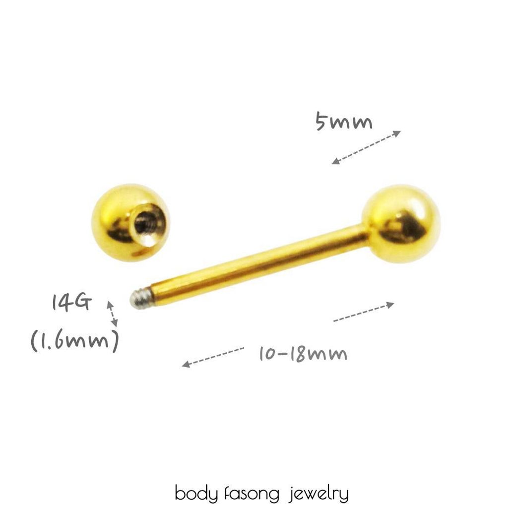14G金色直槓鈴 尺寸