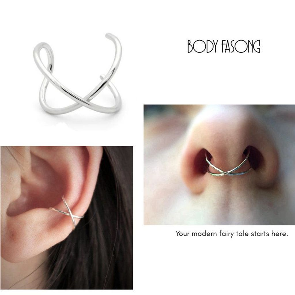 假鼻環、假耳環、夾式唇環-十字交叉款