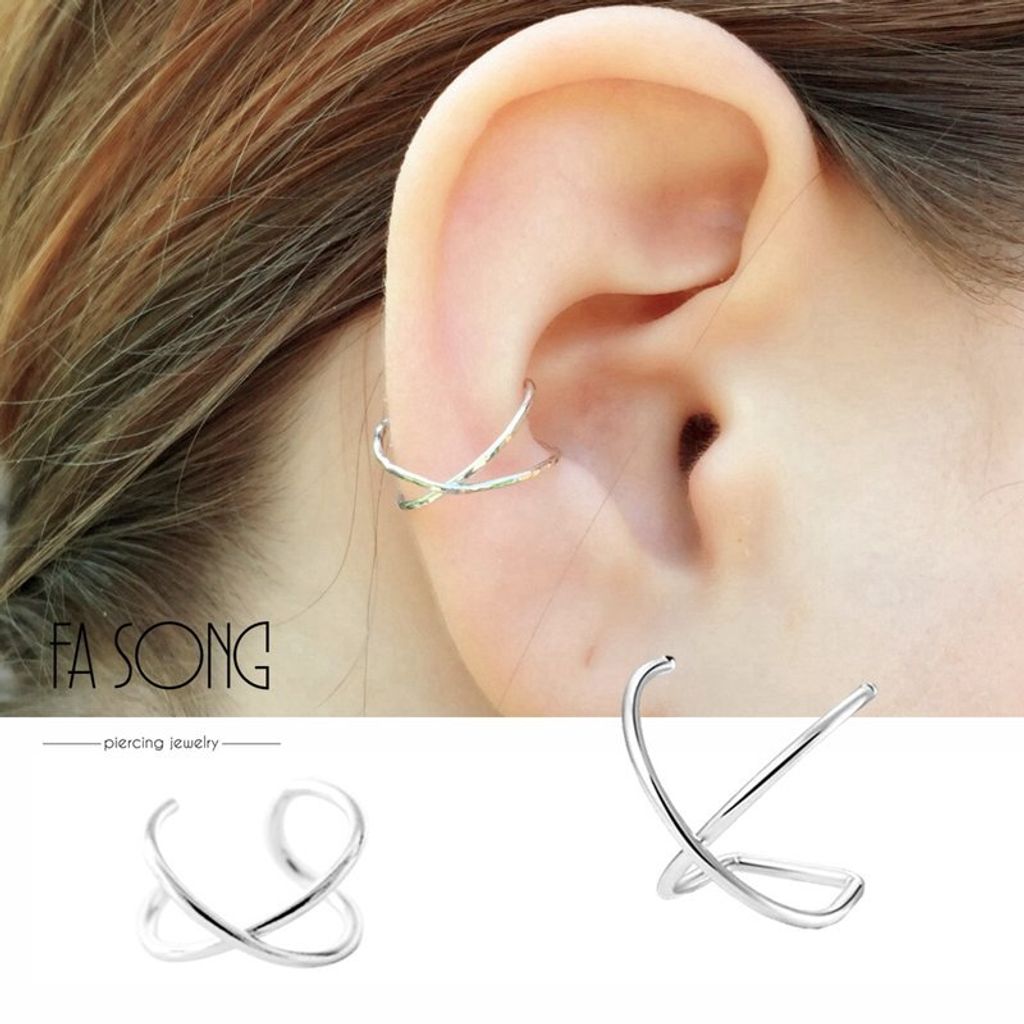 假鼻環、假耳環、夾式唇環-十字交叉款