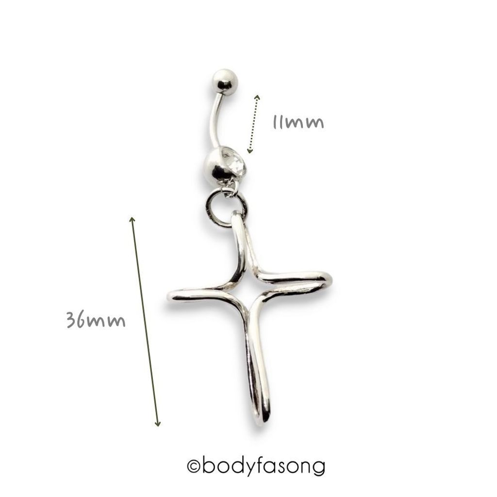 純銀十字肚臍環 尺寸