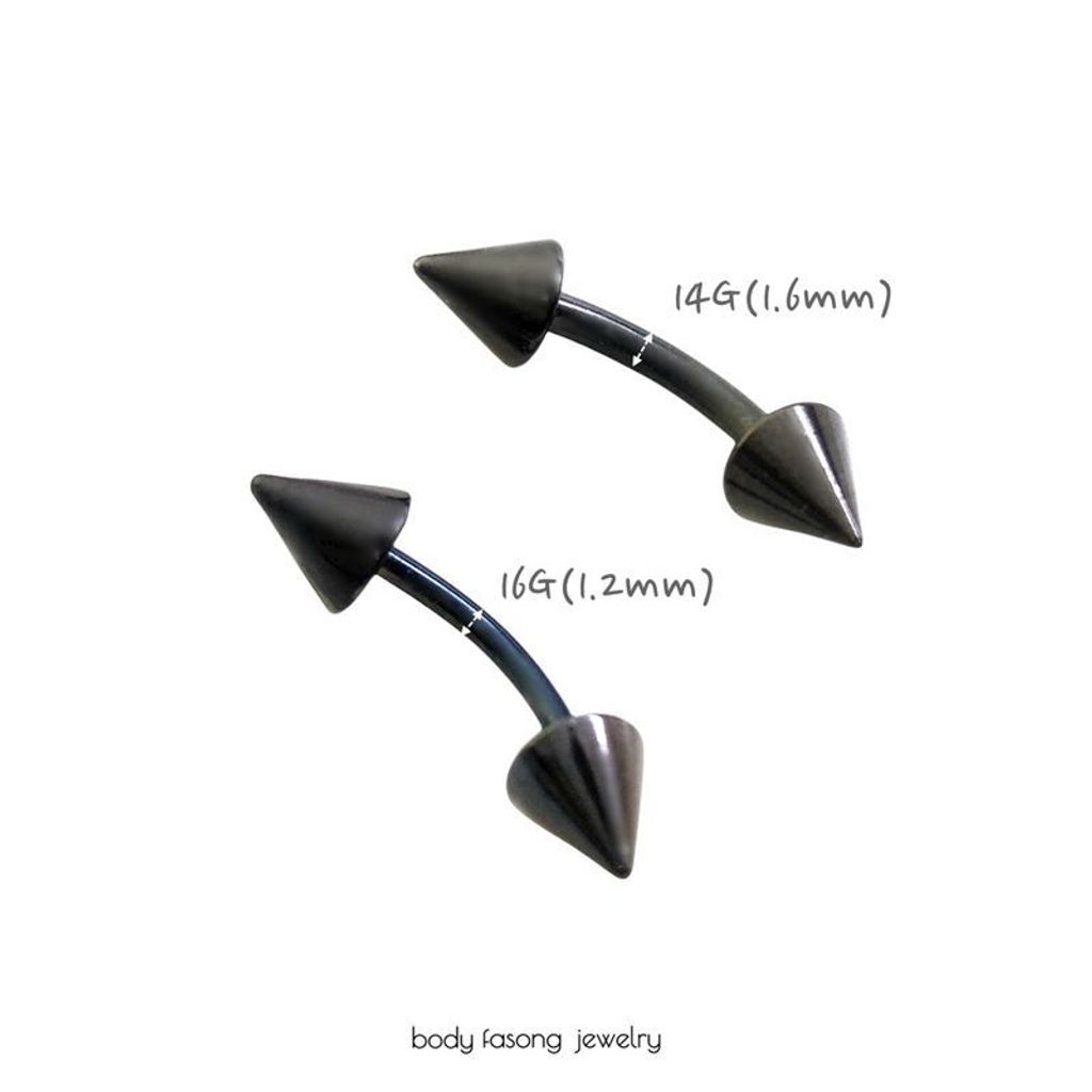 黑鈦錐 彎曲槓鈴 16G與14G比較