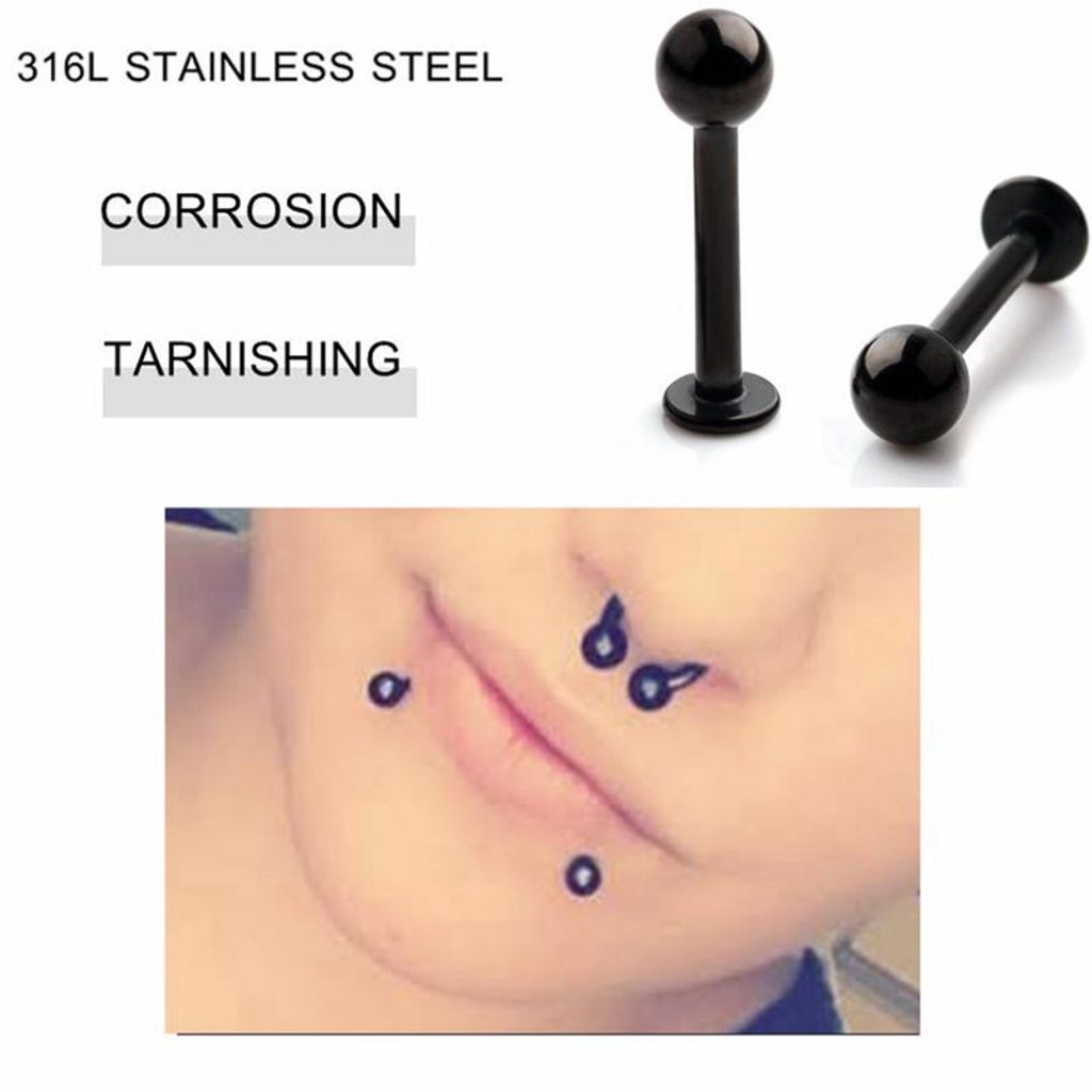 16G黑鈦鋼珠 唇環