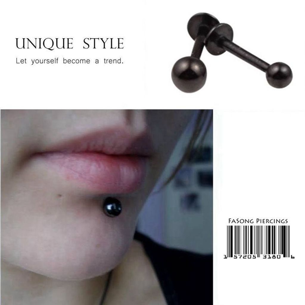 16G黑鈦鋼珠 唇環