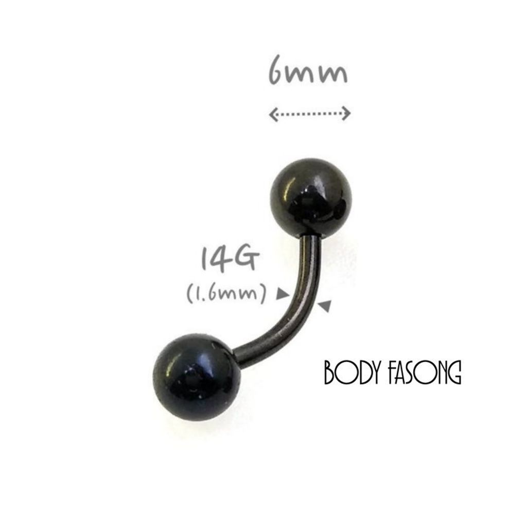 14G黑色粗針彎曲槓鈴-鋼珠1/4"