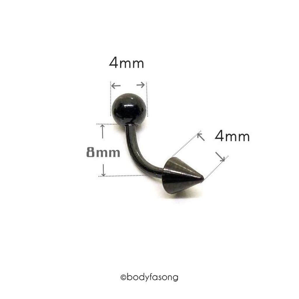 16G黑鈦圓錐彎曲槓鈴_長8mm