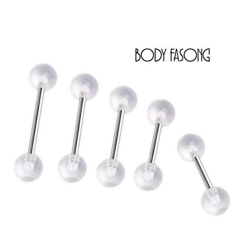 可長期配戴的帶透明珠直槓鈴，長度12至20mm