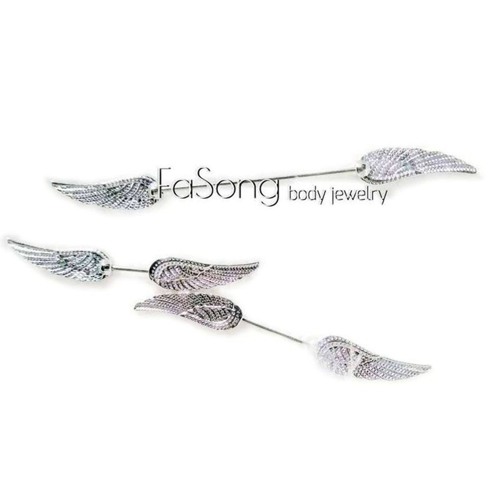 細針款乳環 工業環-銀翼