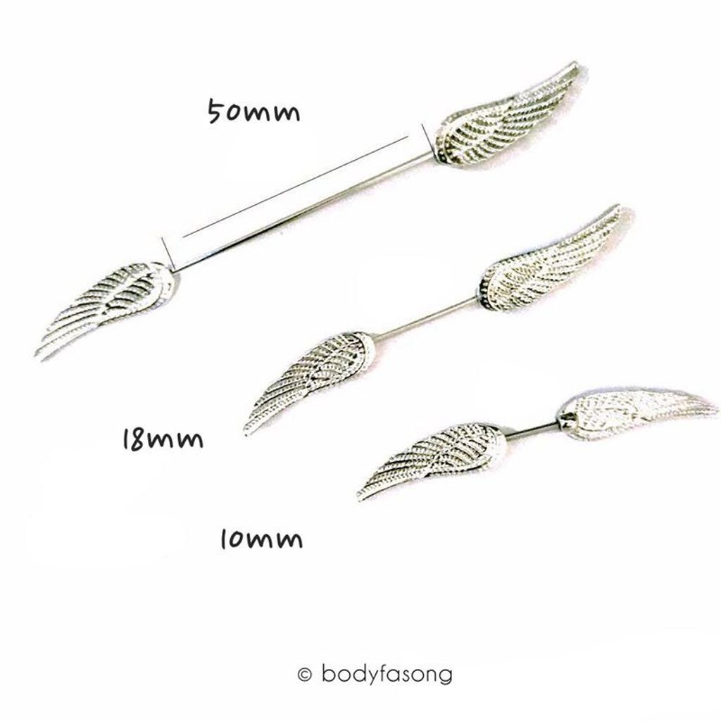 細針款乳環 工業環-銀翼尺寸圖