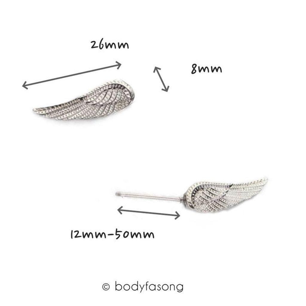 細針款乳環 工業環-銀翼尺寸圖