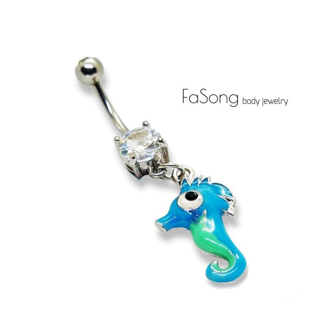 肚臍環 淘氣海馬 藍