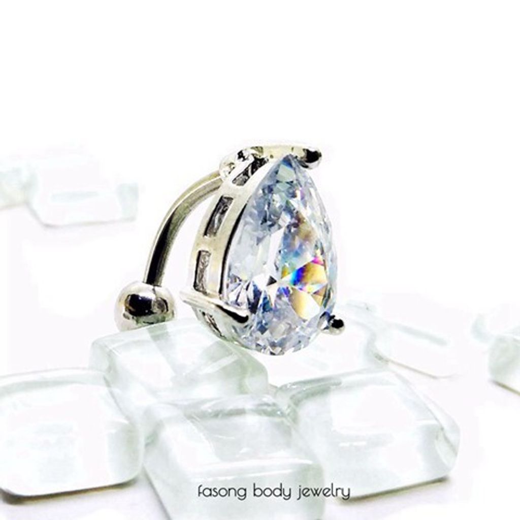 大水滴-反戴肚臍環 白底白鋯