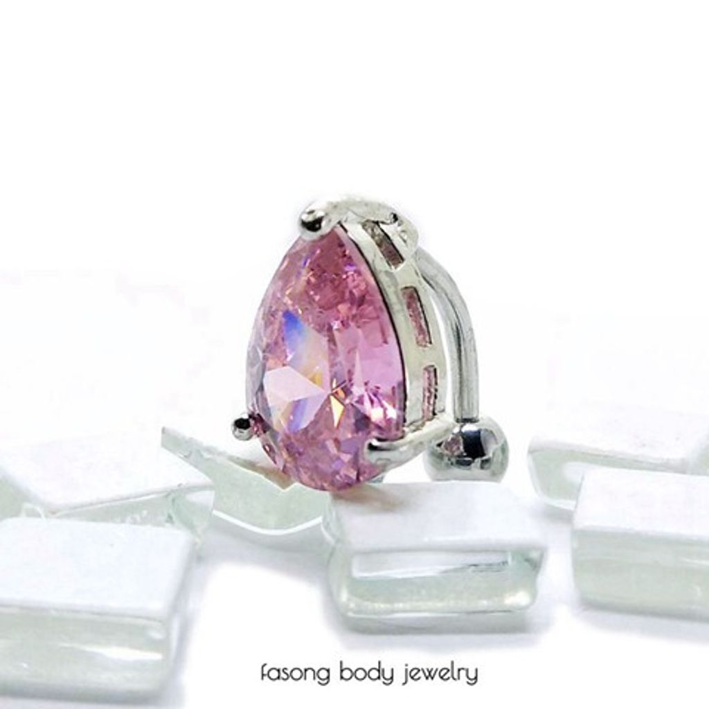 大水滴-反戴肚臍環 白底粉鋯