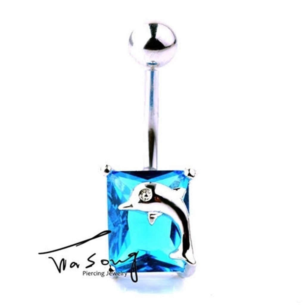 肚臍環 晶繫海豚_淺藍