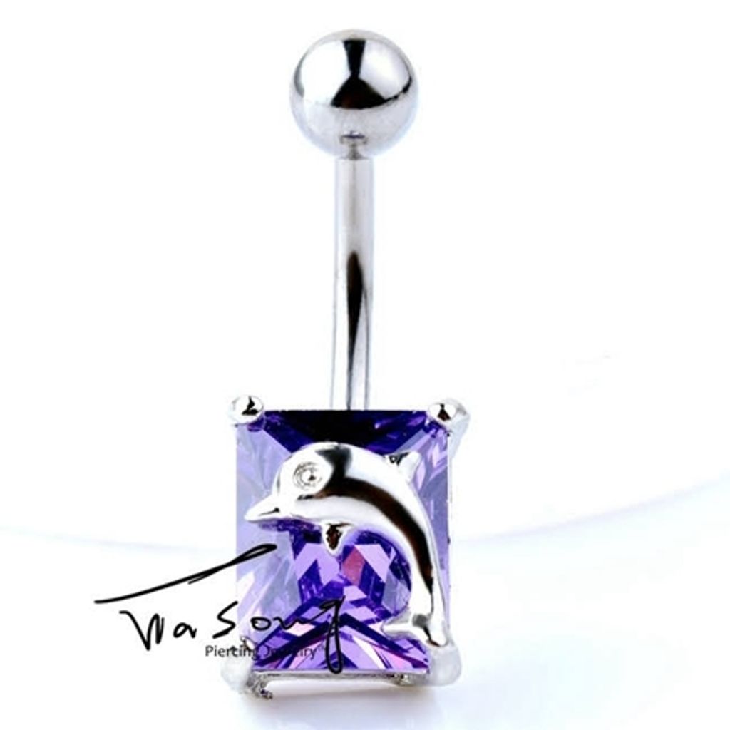 肚臍環 晶繫海豚_紫