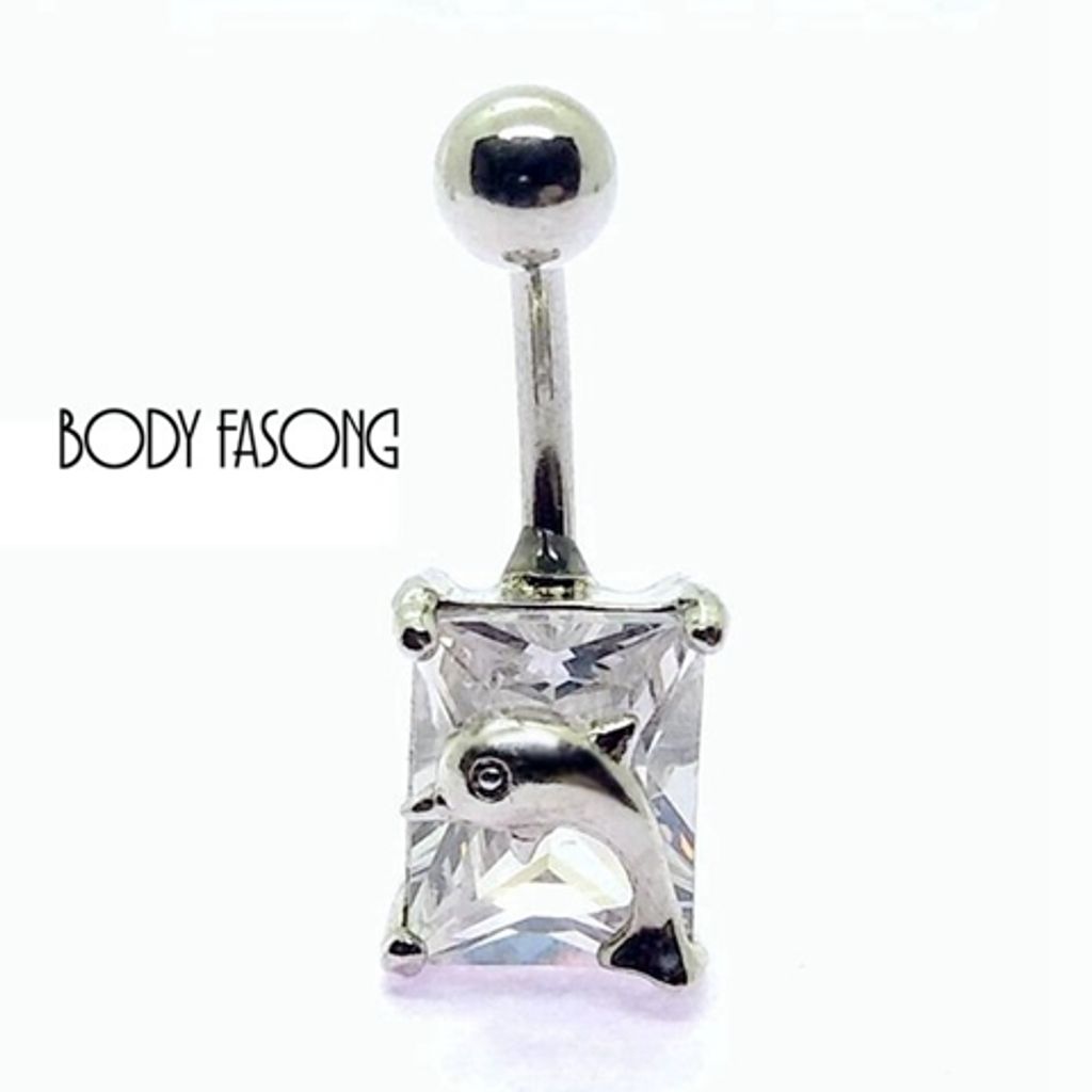 肚臍環 晶繫海豚_白