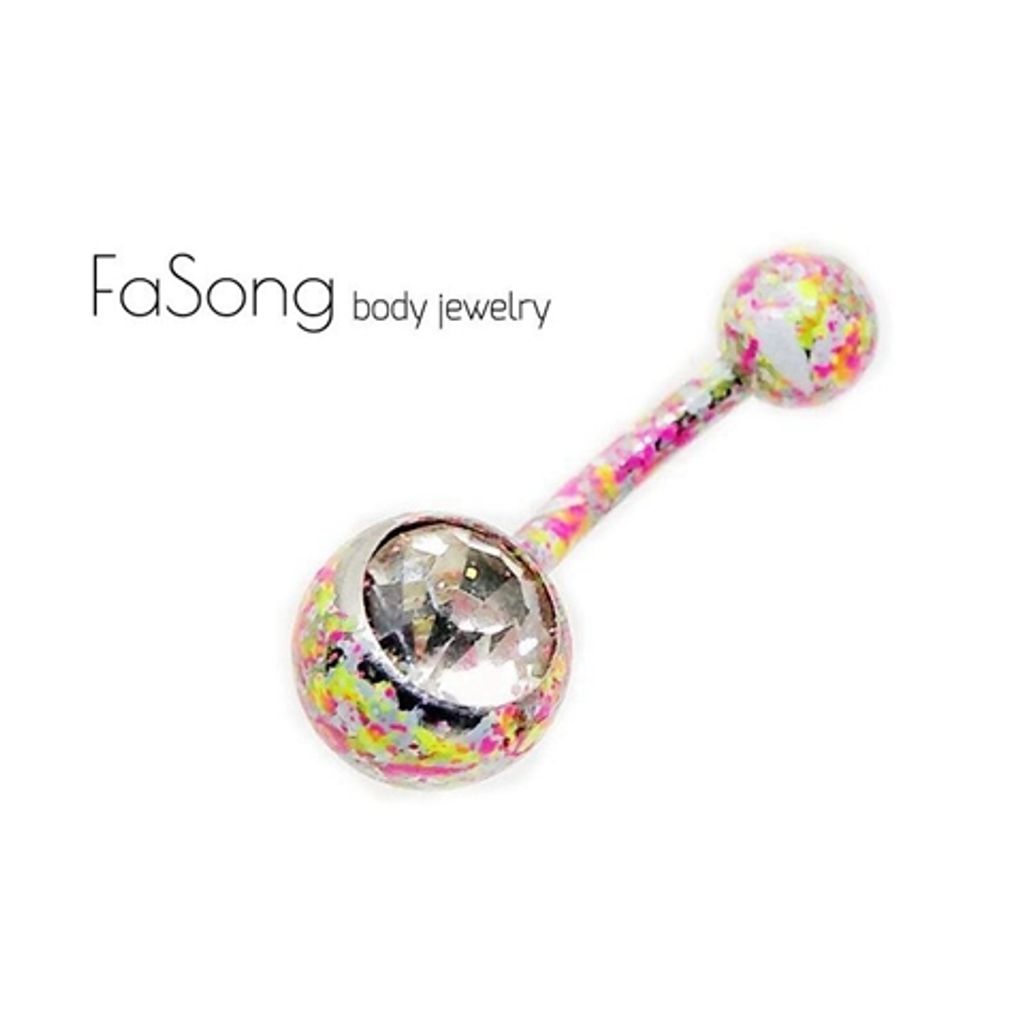 甜美碎花肚臍環-粉