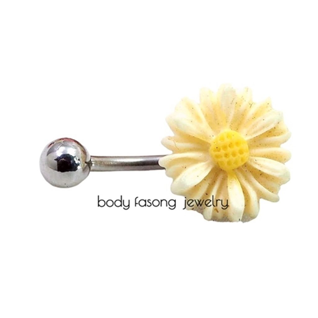 白色瑪格麗特花 肚臍環