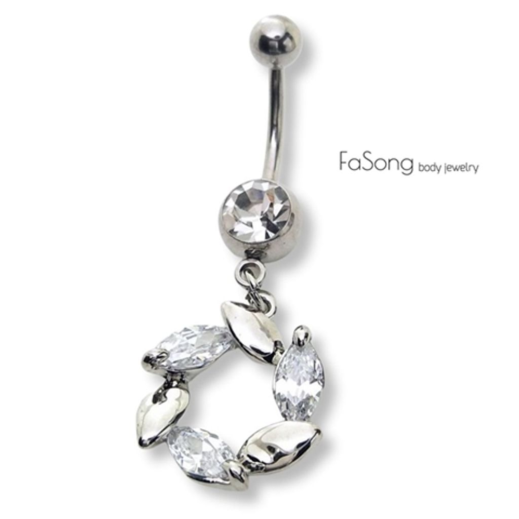 銀白藤葉花園肚臍環