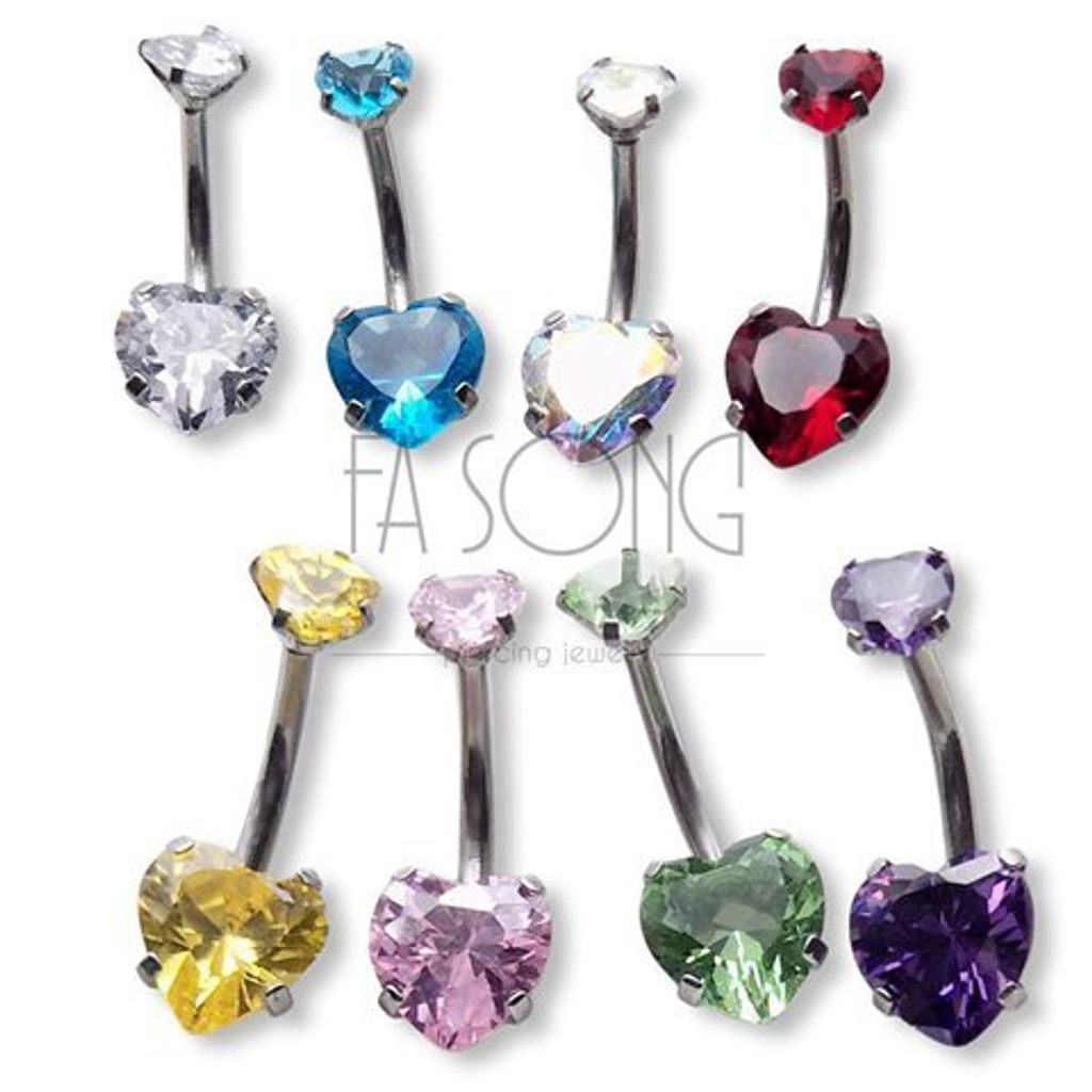 爪鑲愛心雙鋯肚臍環