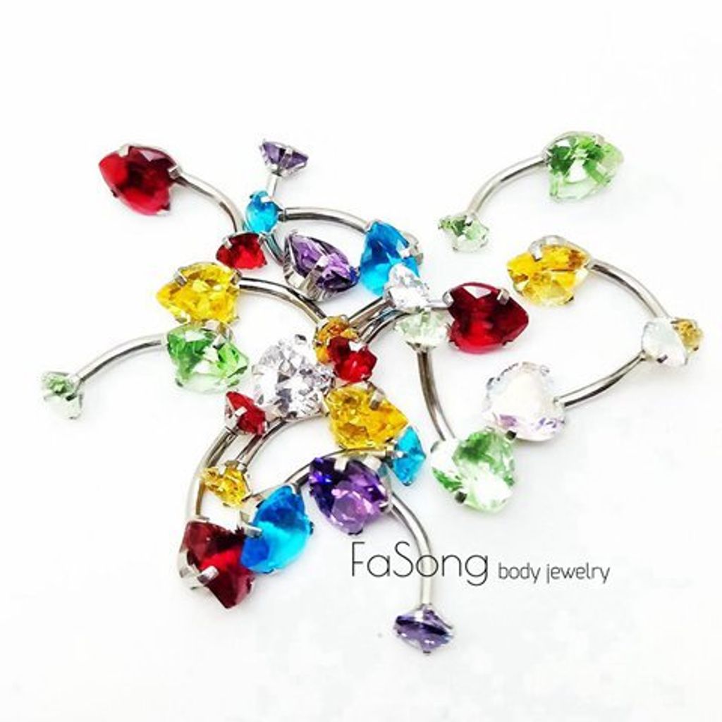 爪鑲愛心雙鋯肚臍環