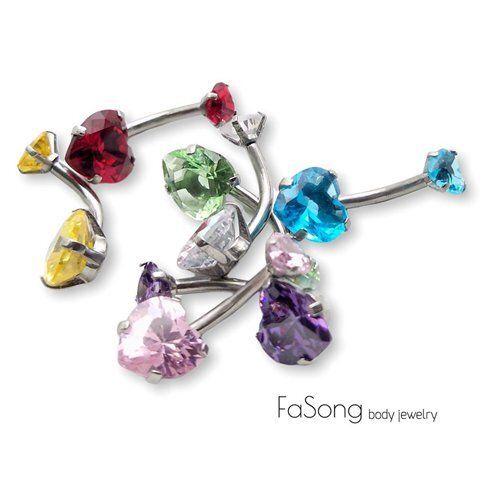 爪鑲愛心雙鋯肚臍環