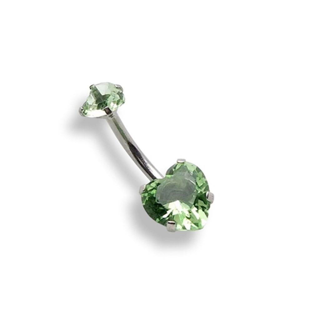 淺綠色爪鑲愛心雙鋯肚臍環