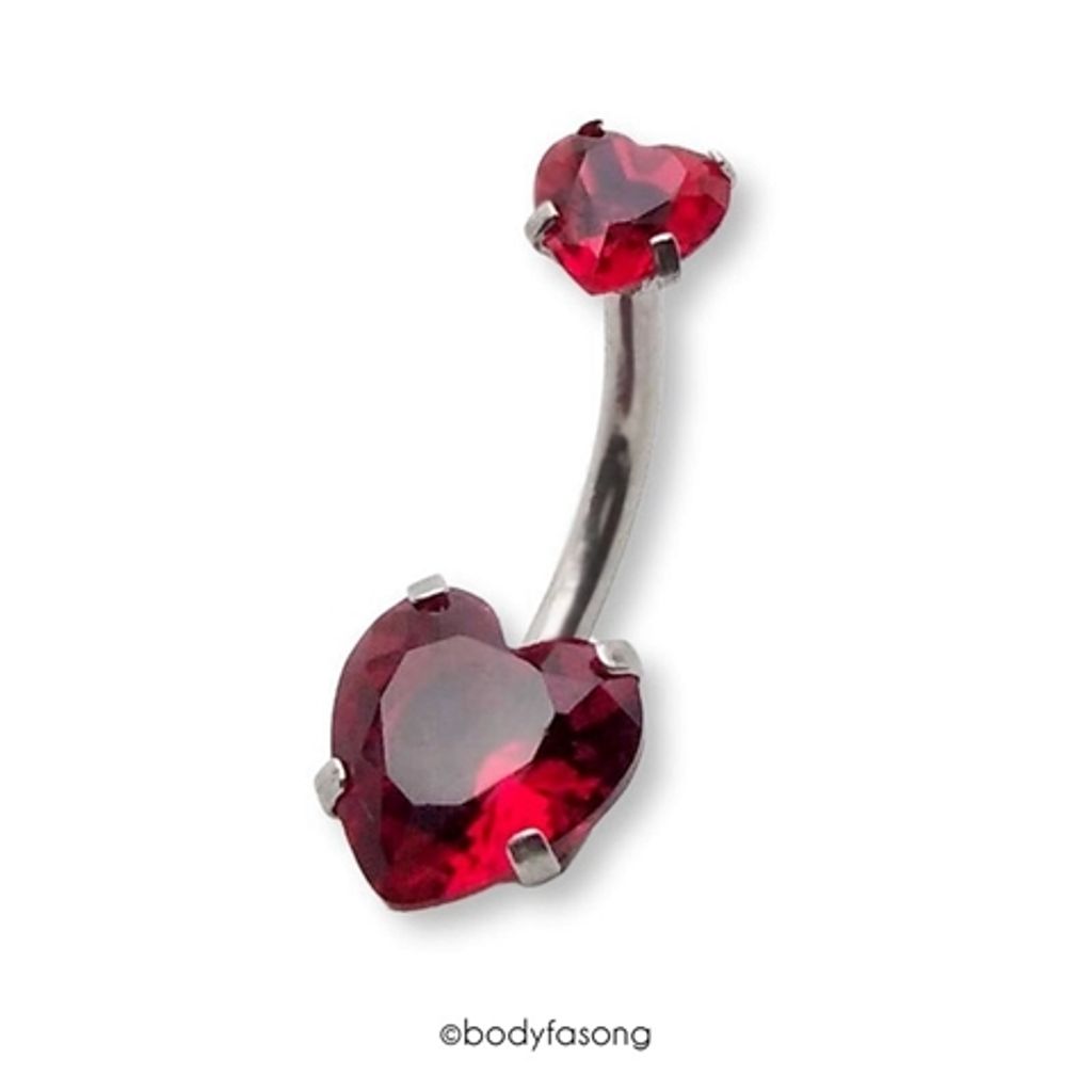 紅色爪鑲愛心雙鋯肚臍環