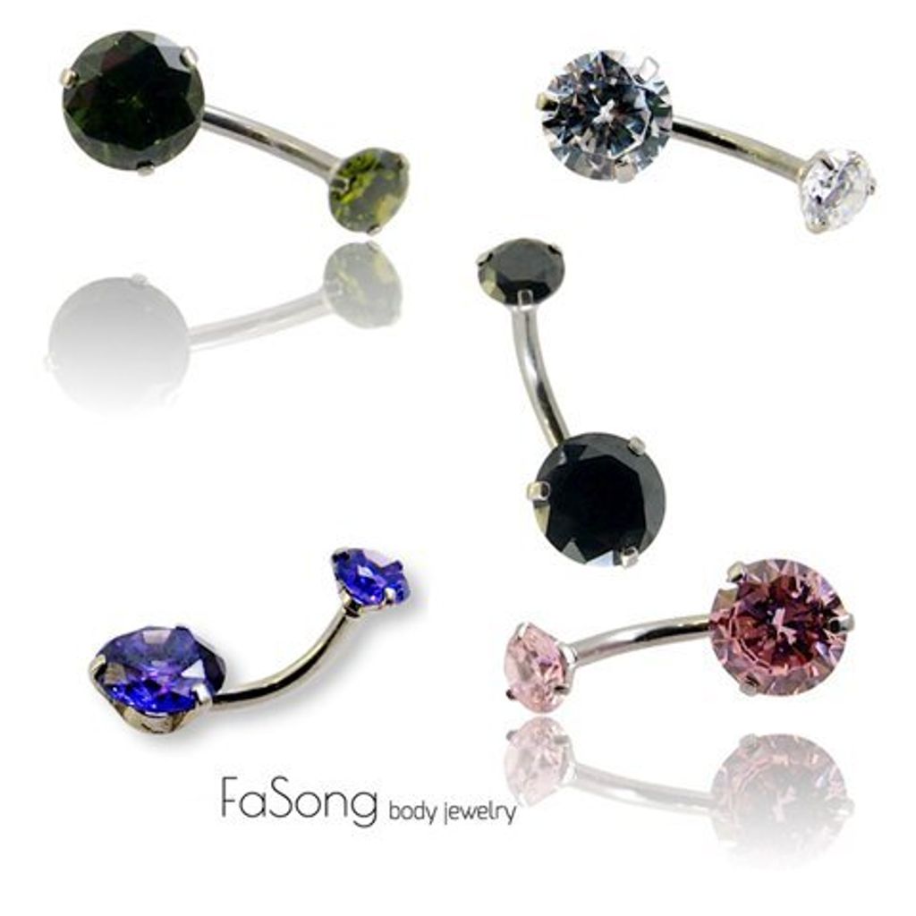 爪鑲圓形雙鋯 肚臍環