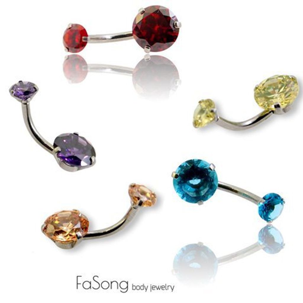 爪鑲圓形雙鋯 肚臍環