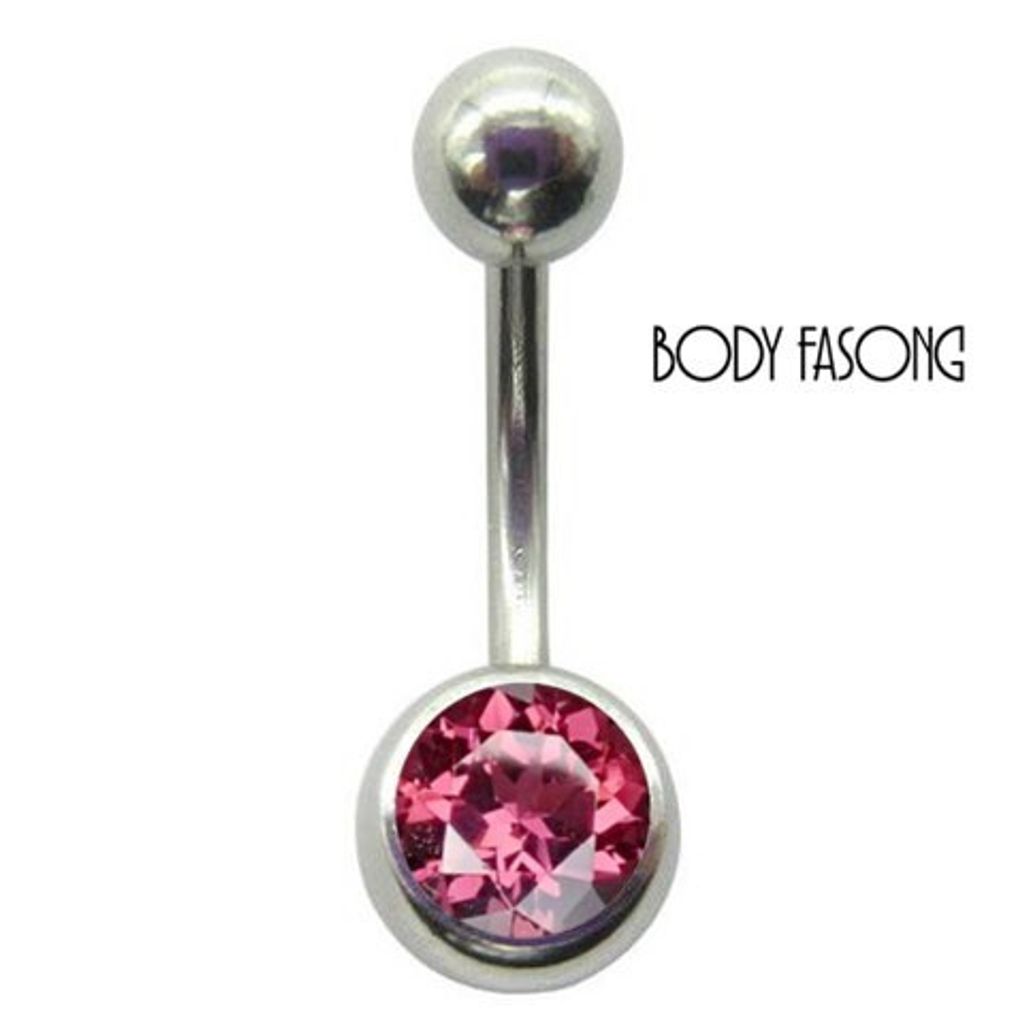 基本款單鑽肚臍環-淺珊瑚紅