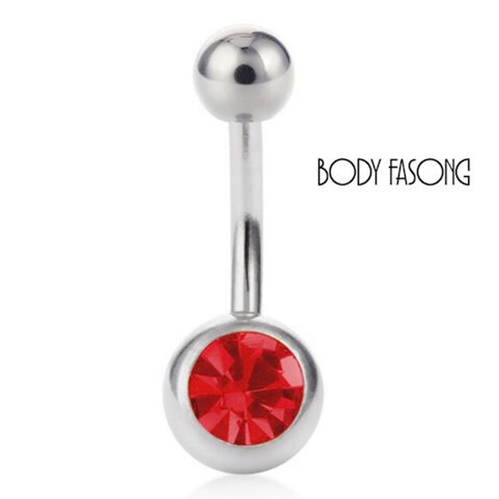 基本款單鑽肚臍環-紅色