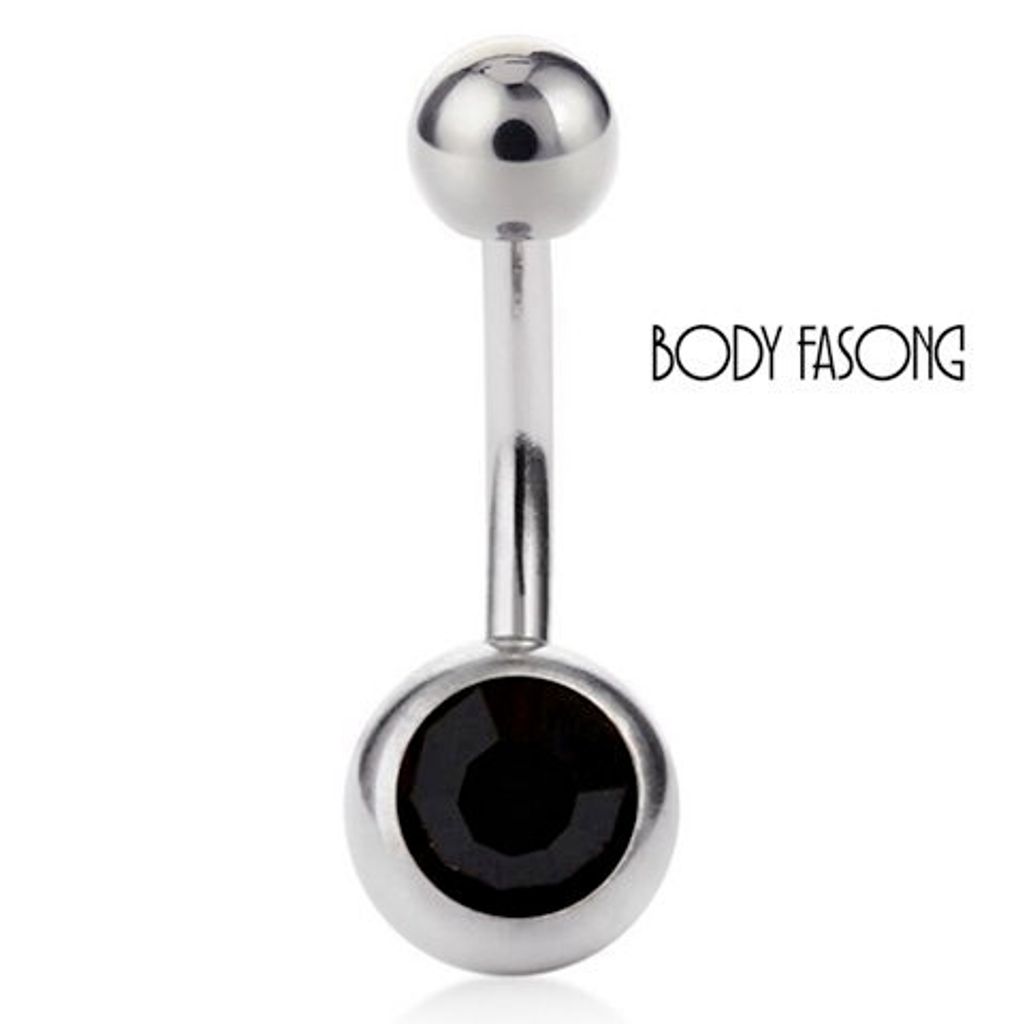 基本款單鑽肚臍環-黑色