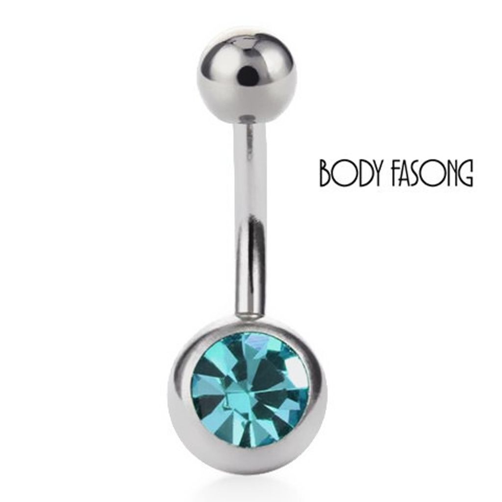 基本款單鑽肚臍環 水藍色