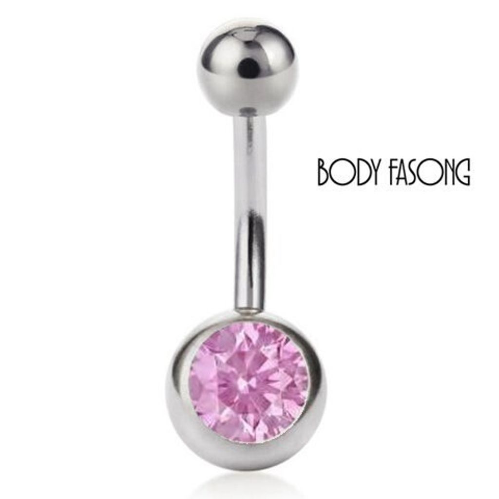 基本款單鑽肚臍環-粉紅