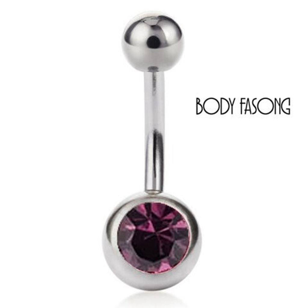 基本款單鑽肚臍環-紫色