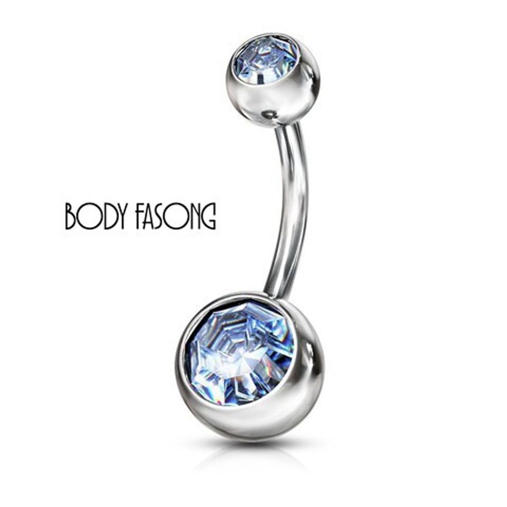 基本雙鑽肚臍環-淺藍