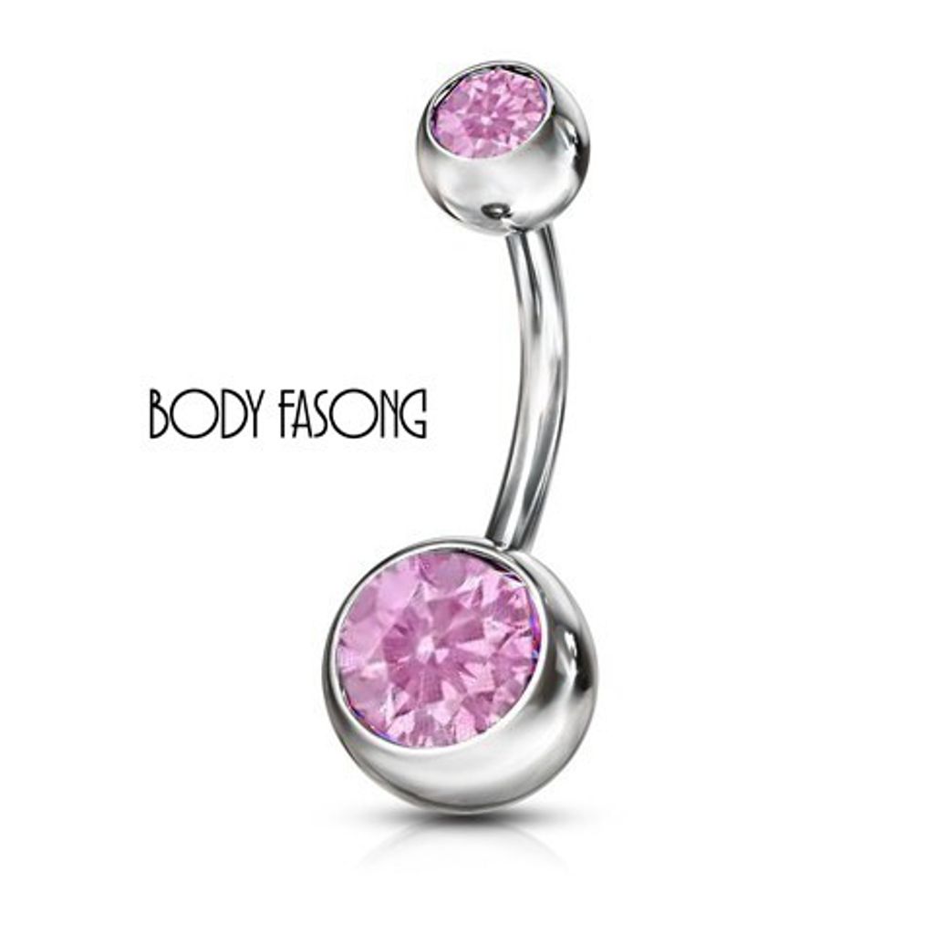 基本雙鑽肚臍環-粉紅