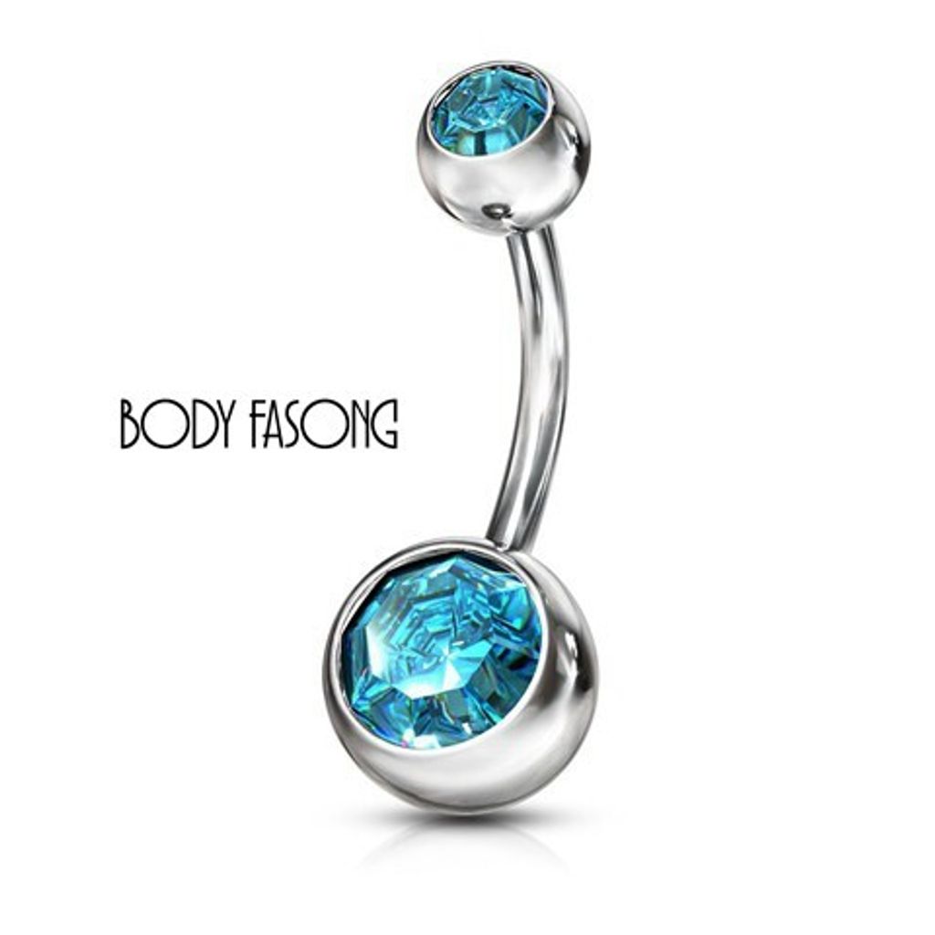 基本雙鑽肚臍環-水藍