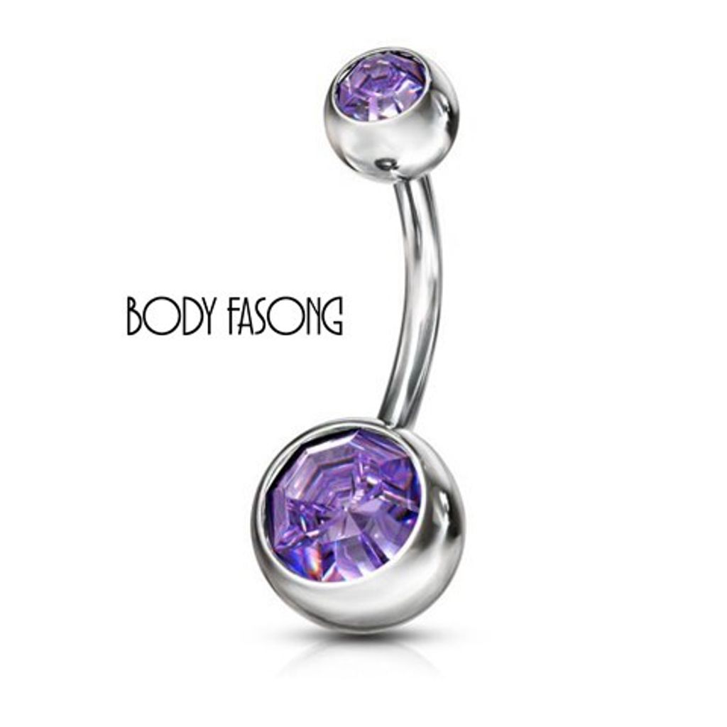 基本雙鑽肚臍環-淺灰紫