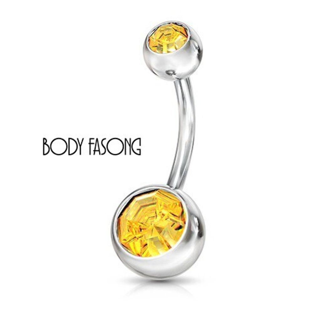 基本雙鑽肚臍環-黃色