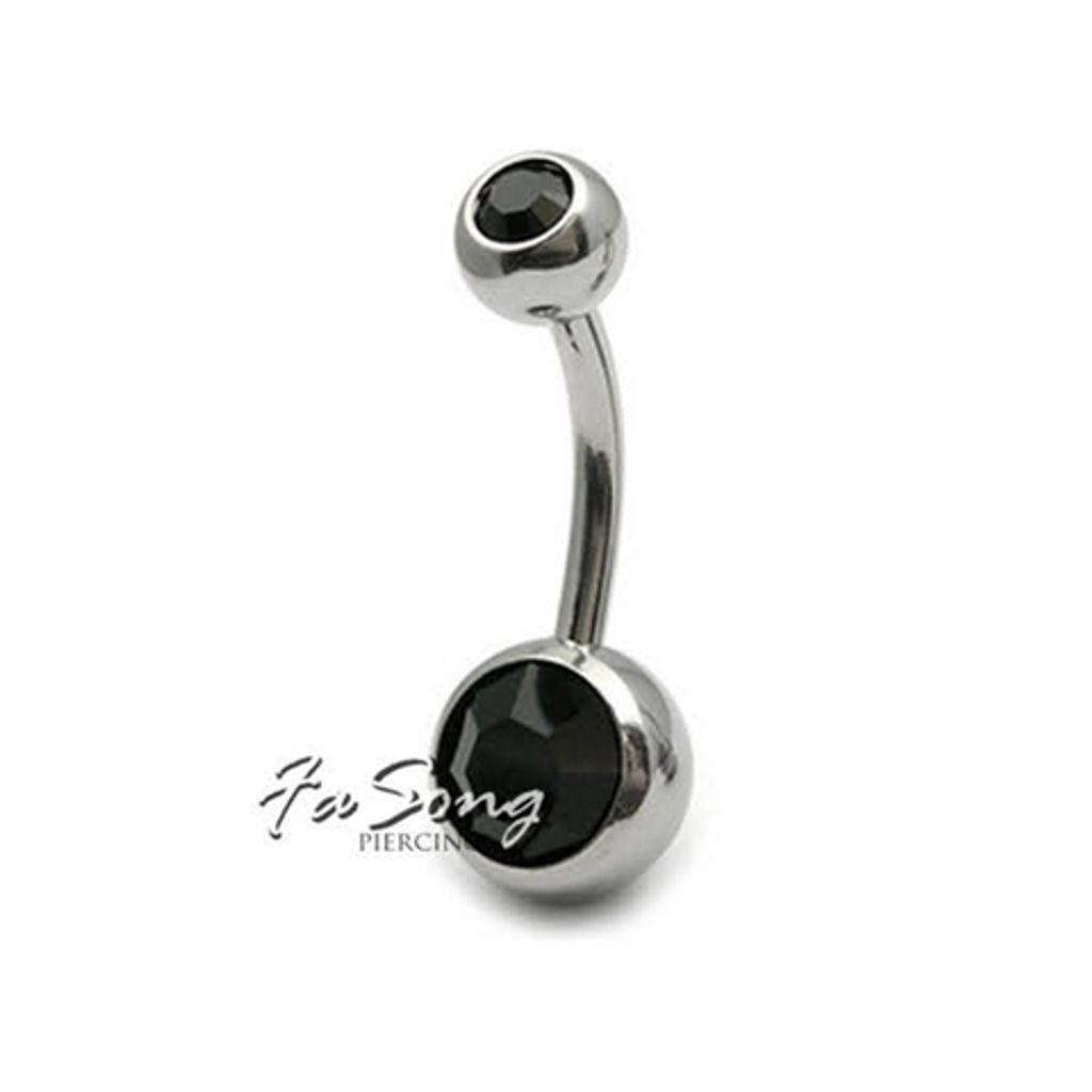 基本雙鑽肚臍環-黑色