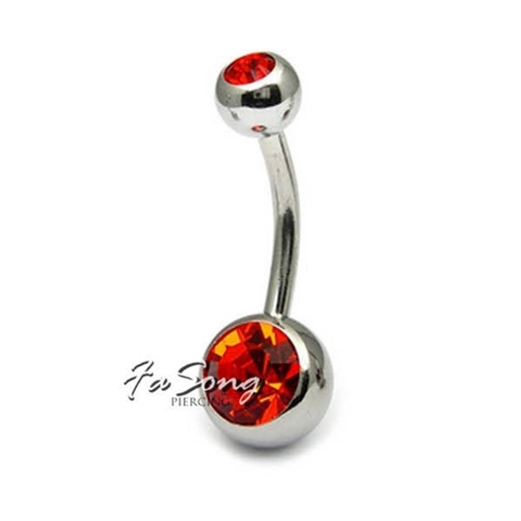 基本雙鑽肚臍環-柿子紅