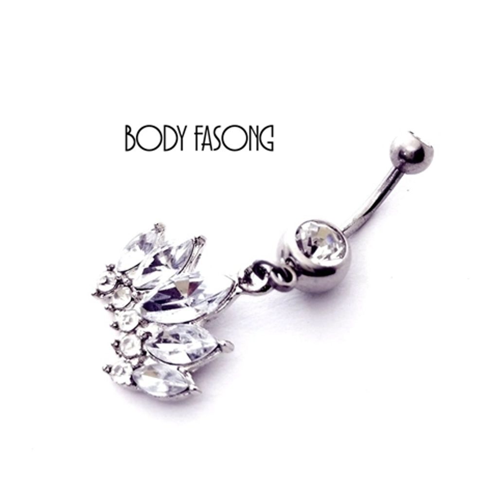 白色水晶睡蓮 肚臍環