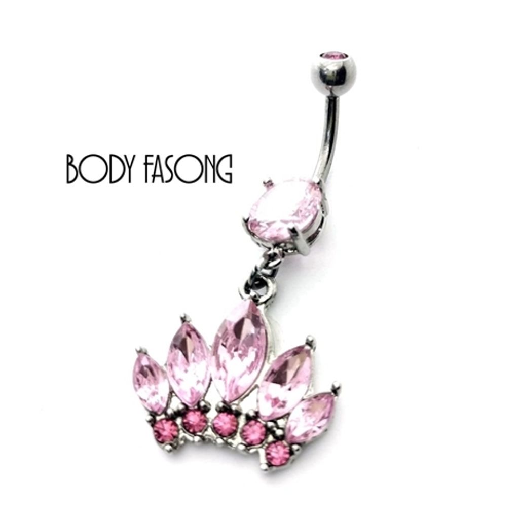 粉紅水晶睡蓮 肚臍環
