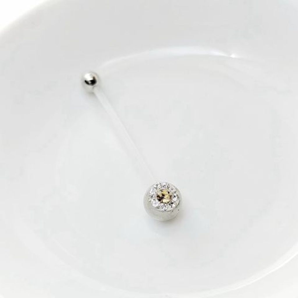 多重鑽面懷孕肚臍環-淡橙色