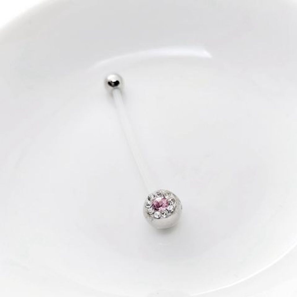 多重鑽面懷孕肚臍環-粉紅