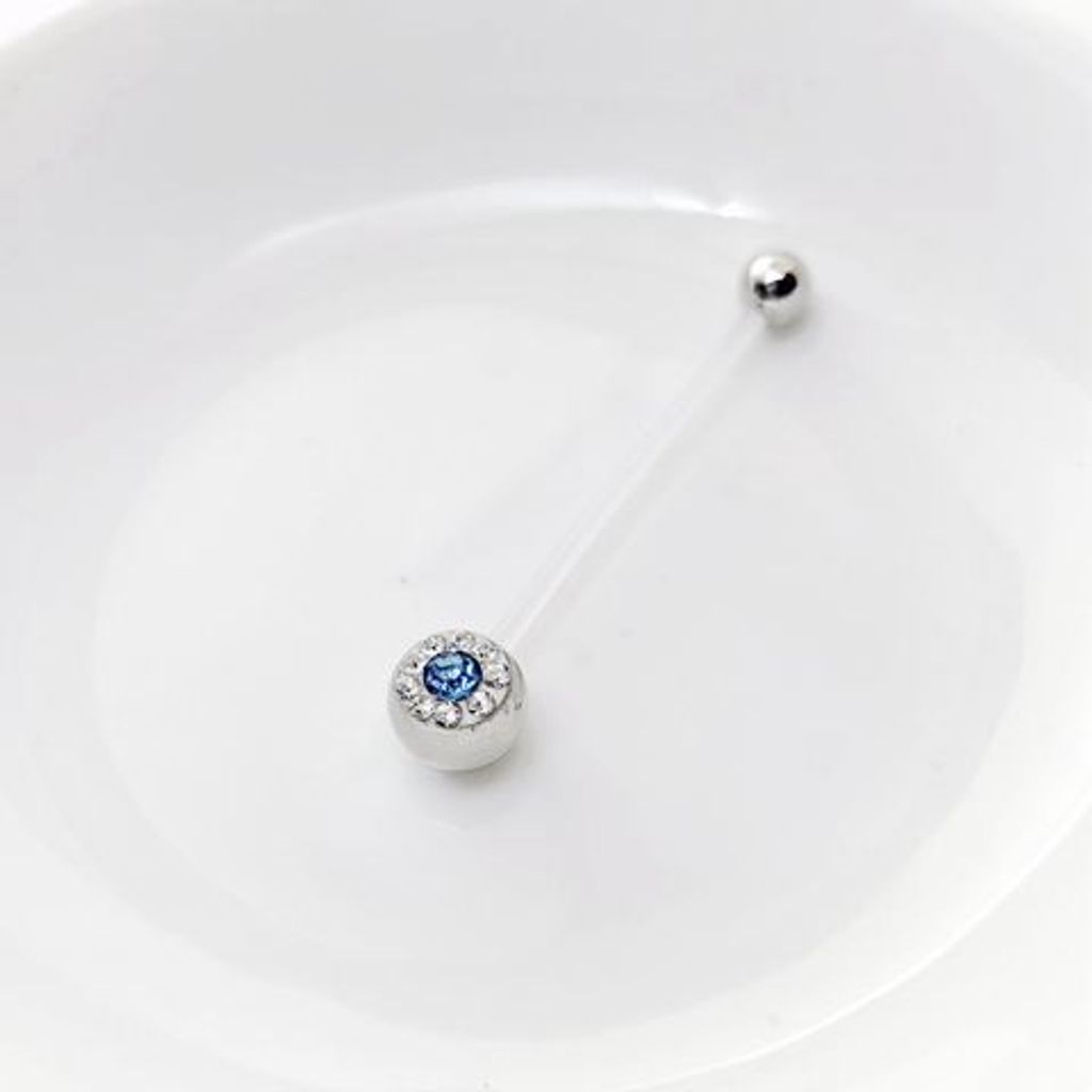 多重鑽面懷孕肚臍環-淺藍