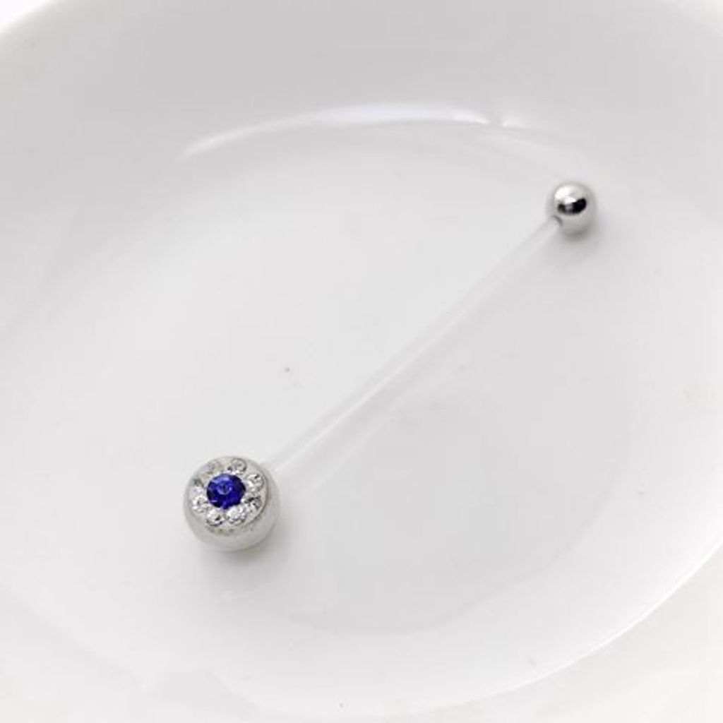 多重鑽面懷孕肚臍環-藍色