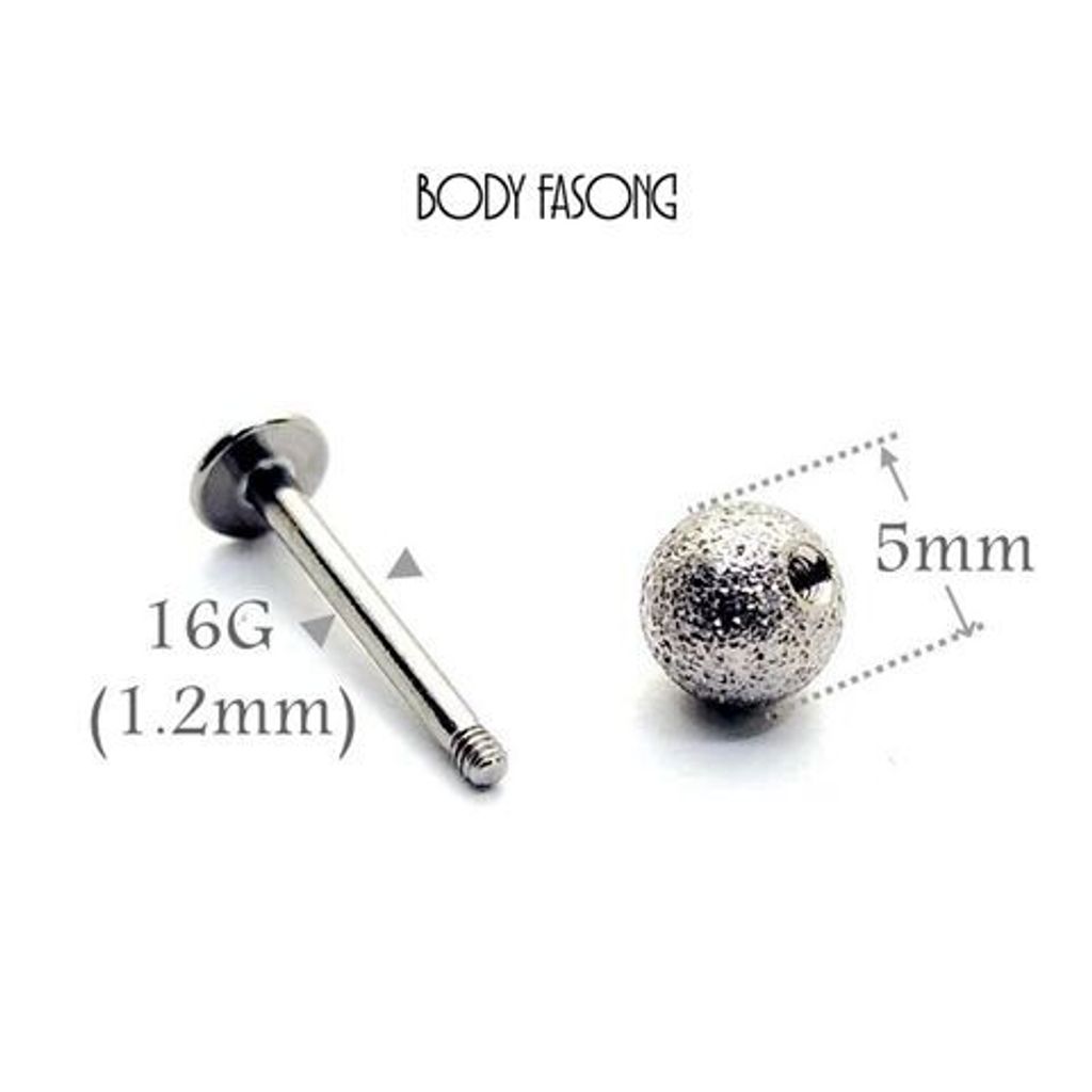 16G亞光銀 耳針 唇釘 尺寸